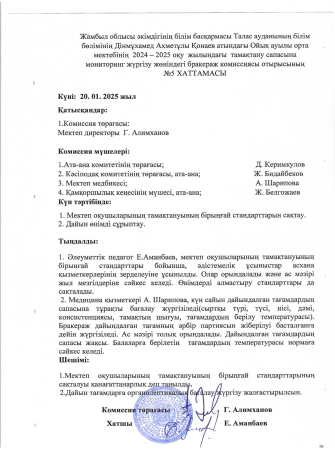 Бракераж комиссиясының хаттамасы