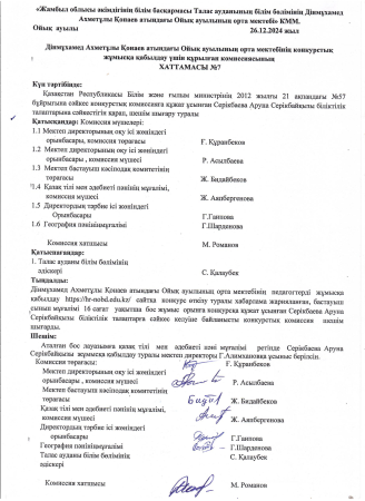 Бос және (немесе) уақытша бос жұмыс орындарына конкурстың  хаттамасы